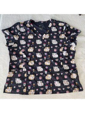 Prints By Maevn Women's Scrub Top 2XL / XXL coffee guinea pig hamster